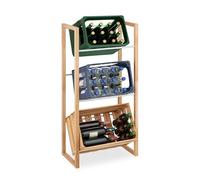 Relaxdays Rangement caisses Boissons, HxLxP: 112x58x32 cm, Support Bouteilles pour 3 bacs, Bois & métal, Nature/argenté