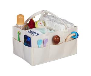 Relaxdays Rangement couches, 11 compartiments, panier langer portable, organiseur chambre bébé, corbeille, beige