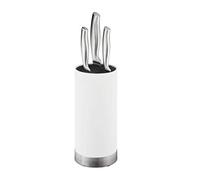 Relaxdays Rangement couteaux, rond, knife block non garni, avec insert en tiges plastiques, H x D 22 x 11 cm, blanc