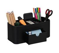 Relaxdays Rangement crayons, organiseur de bureau à l’apparence de cuir, 7 compartiments, 10,5 x 26 x 11,5 cm, noir