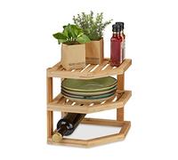 Relaxdays Rangement Cuisine Bambou, HLP: 25,5x25,5x25,5 cm, étagères Angle Plan de Travail et Cuisine, 2 Niveaux, Nature
