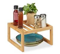 Relaxdays Rangement Cuisine Bambou, HxLxP: 14 x 24,5 x 24,5 cm, étagère Cuisine Plan de Travail et Buffet, Nature