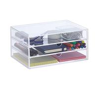 Relaxdays Rangement de Bureau, 3 tiroirs, HLP : 11,5x23,5x16,5 cm, Organiseur, Document, Acrylique, Transparent
