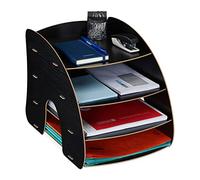 Relaxdays Rangement Documents, 4 Compartiments, étagères Lettres, Noir | organiseur format A4, HxLxP:27 x 25,5 x 34,5 cm