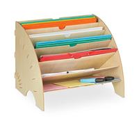 Relaxdays Rangement Documents, 6 Compartiments, Format A4, HxLxP: 27x34x27 cm, Bureau et école, MDF, Marron Clair