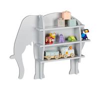 Relaxdays Rangement éléphant pour Enfants, 2 Compartiments Ouverts, Mural, HxLxP: 50x63,5x10 cm, Meuble à étagères, Gris