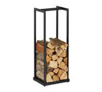 Relaxdays Rangement pour bois de cheminée, métal, support haut, pour bûches, empilage, HxLxP : 95x37x30 cm, noir