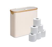Relaxdays Rangement Papier Toilette, 12 Rouleaux, 38 x 43 x 17 cm, Tissu, Bambou, Panier à Rouleaux, Beige