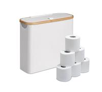 Relaxdays Rangement Papier Toilette, 12 Rouleaux, H x L x P : 38 x 43 x 17 cm, Tissu, Bambou, Panier, réserve, Blanc