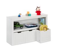 Relaxdays Rangement pour la Chambre de Votre Enfant, 3 Cases avec roulettes, H x L x P : 60 x 102 x 30 cm, Blanc