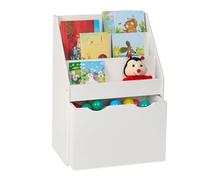 Relaxdays Rangement pour la Chambre d'enfant, 3 Compartiments Ouverts, 1 Case à roulettes, HLP : 69,5x50,5x28 cm, Blanc