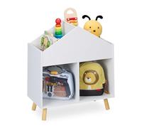Relaxdays Rangement pour la Chambre d'enfant, Prend la Forme d'une Maison, H x L x P : 67 x 60 x 30 cm, Blanc et Nature