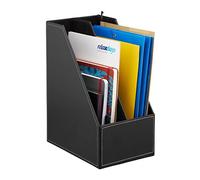Relaxdays Rangement Similicuir, 2 Compartiments, Format A4-C4, Stable, HxLxP: 35 x 18 x 26,5 cm, Organiseur, Noir