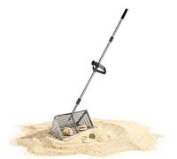 Relaxdays Râteau Plage Tamis 40 cm, Manche 140 cm, INOX argenté | chasse au trésor/détecteur de métaux & pêche