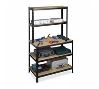 Relaxdays Rayonnage lourd avec établi – 500 kg, 5 niveaux, 180×100×60 cm, MDF/acier, noir