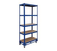Relaxdays Rayonnage lourd sur roulettes, acier, HxLxP 191x90x45 cm, bleu | 750 kg, 5 tablettes, emboîtement