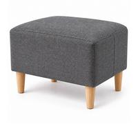 Relaxdays Repose-pieds rembourré 42 x 61 x 41 cm jusqu'à 100 kg aspect lin pieds en bois rectangulaire gris foncé