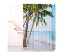 Relaxdays Rideau de douche 180 x 180 cm salle de bain plage sable palmier anti-moisissures, coloré
