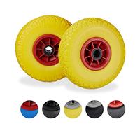 Relaxdays Roue de brouette, Caoutchouc, 3.00-4", 2X Roue de Rechange, pour axe de 25 mm, 260x85 mm, Jaune-Rouge