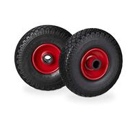 Relaxdays Roue de brouette, caoutchouc, 3.00-4", 2x roue de rechange, pour axe de 25 mm, 260x85 mm, noir-rouge