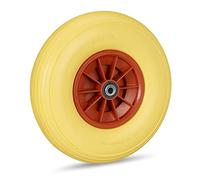 Relaxdays Roue de brouette Caoutchouc 4.00-6, de Rechange axe, increvable, essieu, 3 adaptateurs, 100 kg, Jaune-Rouge