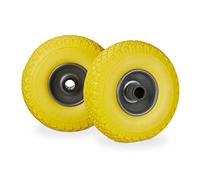 Relaxdays Roue de brouette, Lot de 4, Caoutchouc, 3.00-4", Roue de Rechange, pour axe de 25 mm, 260x85 mm, Jaune-Gris