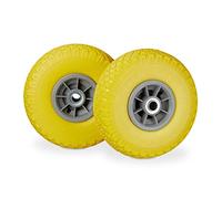 Relaxdays Roue de Diable, 2X Roue de brouette Caoutchouc, 3.00-4", 260 x 85 mm, pour axe de 20 mm, Jaune-Gris