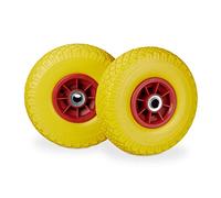 Relaxdays Roue de Diable, 2X Roue de brouette Caoutchouc, 3.00-4", 260 x 85 mm, pour axe de 20 mm, Jaune-Rouge