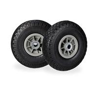 Relaxdays Roue de diable, 2x roue de brouette caoutchouc, 3.00-4", 260 x 85 mm, pour axe de 20 mm, noir-gris