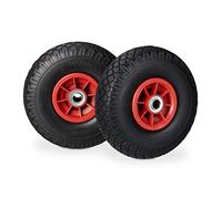 relaxdays Roue de Diable, 2X Roue de brouette Caoutchouc, 3.00-4", 260 x 85 mm, pour axe de 20 mm, Noir-Rouge