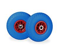 Relaxdays Roue de diable, 2x Roue de brouette caoutchouc, 3.00-4"D, Pour axe de 20 mm, Bleu-Rouge
