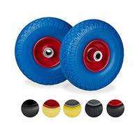 Relaxdays Roue de diable, 2x roue de brouette caoutchouc, pour axe de 20 mm, 3.00-4", 260 x 85 mm, bleu-rouge