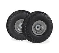 Relaxdays Roue de Diable, Lot de 2, en Caoutchouc, increvables, 260 x 85, essieu de 16 mm, 4.1/3.5-4, jusqu'à 150 kg, Noir-Gris
