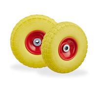 Relaxdays Roue de Diable, Lot de 4, Caoutchouc, 260x85 mm, increvables, 16 mm, 4.1/3.5-4 essieu, jusqu'à 150 kg, Jaune-Rouge