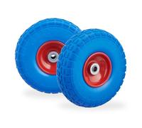 Relaxdays Roue de diable Set de 2, caoutchouc 260x85 mm, increvables, 16 mm, 4.1/3.5-4 essieu, jusqu'à 150kg, bleu-rouge
