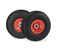Relaxdays Roue de diable Set de 2 en caoutchouc 260x85, roue en caoutchouc,16 mm, 4.1/3.5-4 essieu 150 kg,noir/ rouge