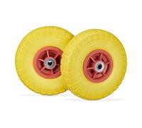 Relaxdays Roue de diable Set de 2 en caoutchouc, increvavbles, 260 x 85, 16 mm, 4.1/3.5-4 essieu 150 kg, jaune-rouge