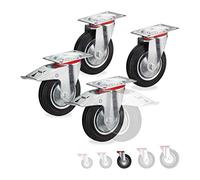 Relaxdays Roues charge lourde jeu de 4, pivotent à 360°, roulement à billes, 2 freins, capacité 320 kg, 125 mm, noires