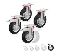 Relaxdays Roues charge lourde jeu de 4, pivotent à 360°, roulement à billes, 2 freins, capacité 800 kg, 200 mm, noires
