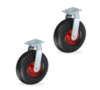Relaxdays Roue pivotante en Acier, Lot de 2, 3.00-4, pneumatique, Charge Lourde 120 kg, argenté/Noir