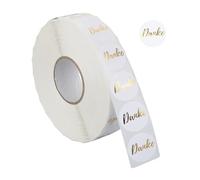 Relaxdays Rouleau étiquettes « Thank You », 2500 pièces, Autocollants Ronds, « Merci », 25 mm, Blanc/doré