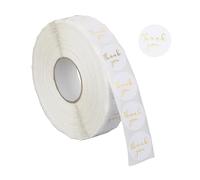 Relaxdays Rouleau étiquettes « Thank You », 2500 pièces, Autocollants Ronds, « Merci », 25 mm, Blanc/doré