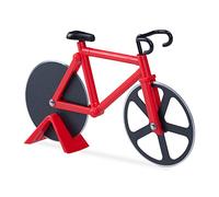 Relaxdays Roulette à pizza vélo découpe-pizza avec support coupe pâte Fixie coloré, rouge,3 x 18 x 11.5 cm