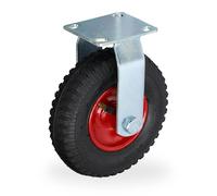 Relaxdays Roulette Fixe 2.50-4, pneumatique, Caoutchouc, Plaque Acier, 120 kg, Charge Lourde, Noir-Rouge
