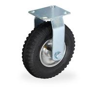 Relaxdays Roulette Fixe, 2.50-4, Roue pneumatique, Caoutchouc, Plaque en Acier, 120 kg, Noir et argenté