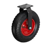 Relaxdays Roulette fixe 3,50-4, cap. 120 kg, caoutchouc, plaque acier, pneumatique, charges lourdes, noir/rouge