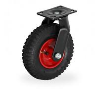 Relaxdays Roulette pivotante pneumatique 2,50-4, Charges Lourdes, Plaque Acier à Visser, jusqu'à 120 kg, Noir/Rouge