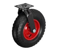 Relaxdays Roulette pivotante pneumatique 3.00-4 pour Charges Lourdes, Jusqu’à 120 kg, Plaque à Visser, Noir/Rouge