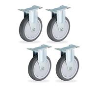 Relaxdays roulettes Fixes, Lot de 4, 125 mm, 480 kg, TPR, Plaque en Acier, roulement à Billes, sans Bruit, Gris/argenté