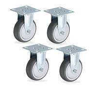 Relaxdays Roulettes fixes, lot de 4, 50 mm, 160 kg, TPR, plaque en acier, roulement à billes, sans bruit, gris/argenté